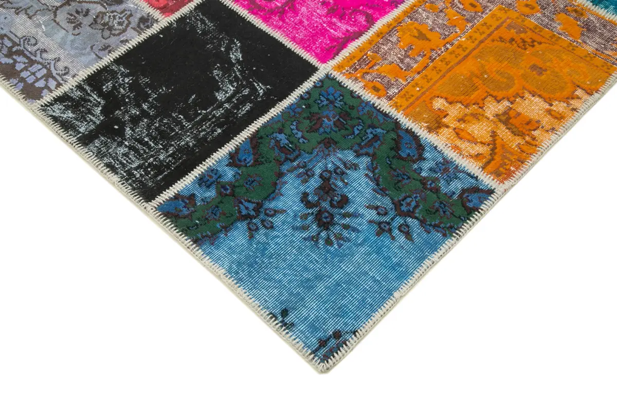 Patchwork Multi Pamuk Üzerine Yün El Dokuma Kilim-278x366 - Görsel 4