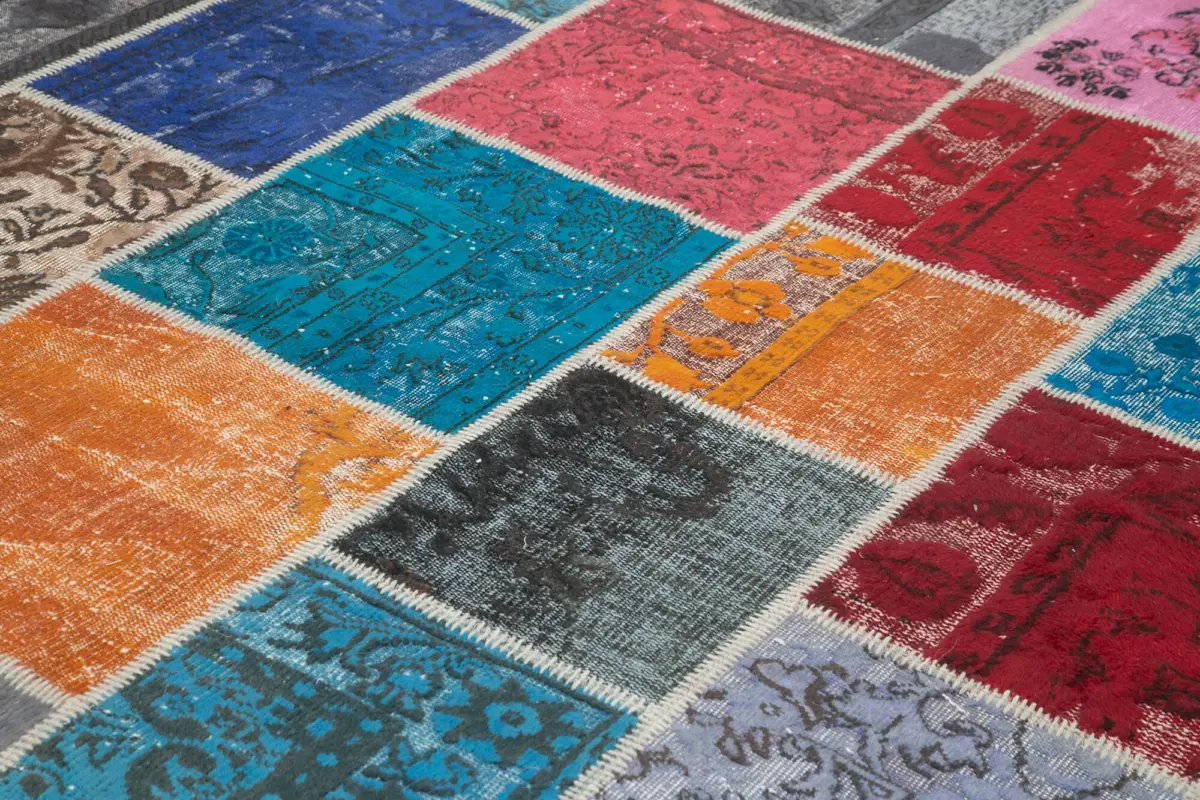Patchwork Multi Pamuk Üzerine Yün El Dokuma Kilim-278x366 - Görsel 5