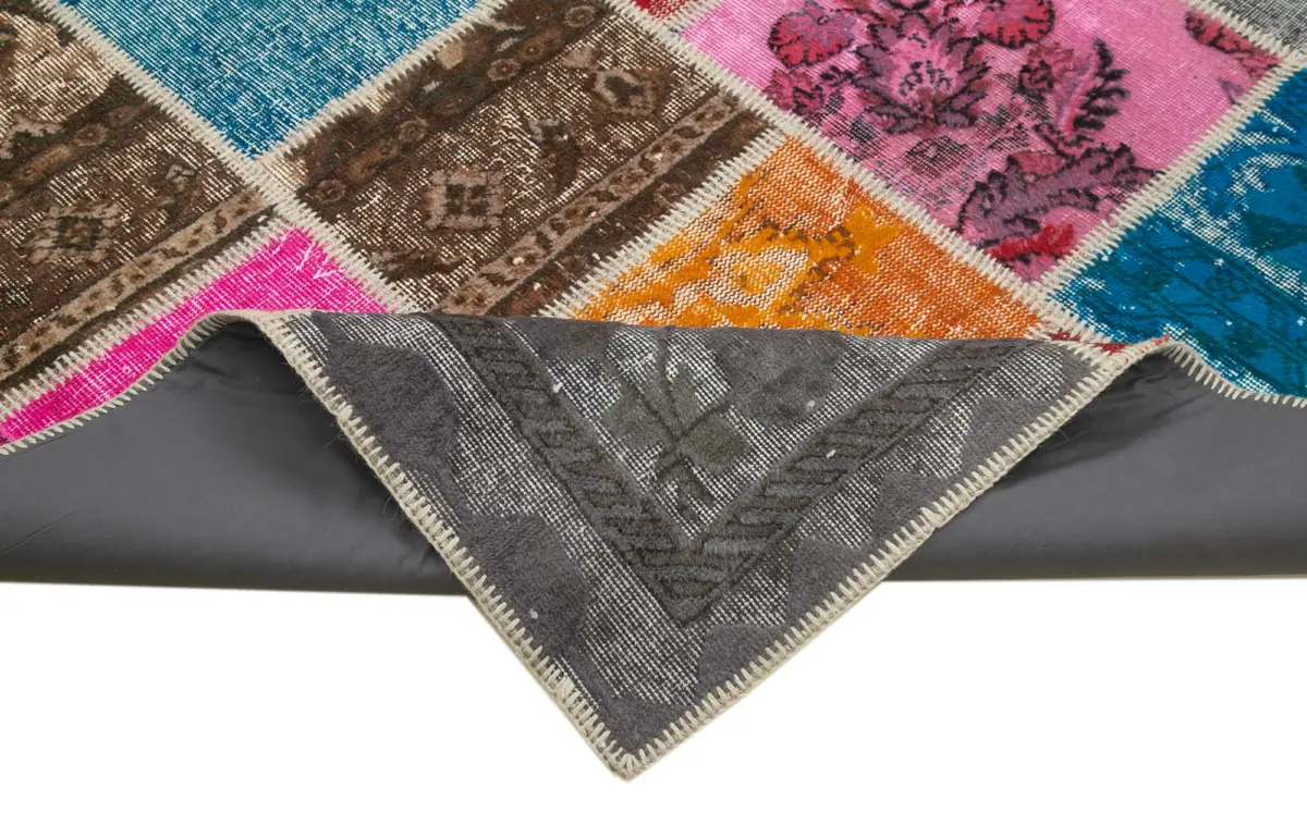 Patchwork Multi Pamuk Üzerine Yün El Dokuma Kilim-278x366 - Görsel 6