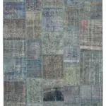 Patchwork Mavi Pamuk Üzerine Yün El Dokuma Kilim-251x354