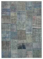 Patchwork Mavi Pamuk Üzerine Yün El Dokuma Kilim-251x354