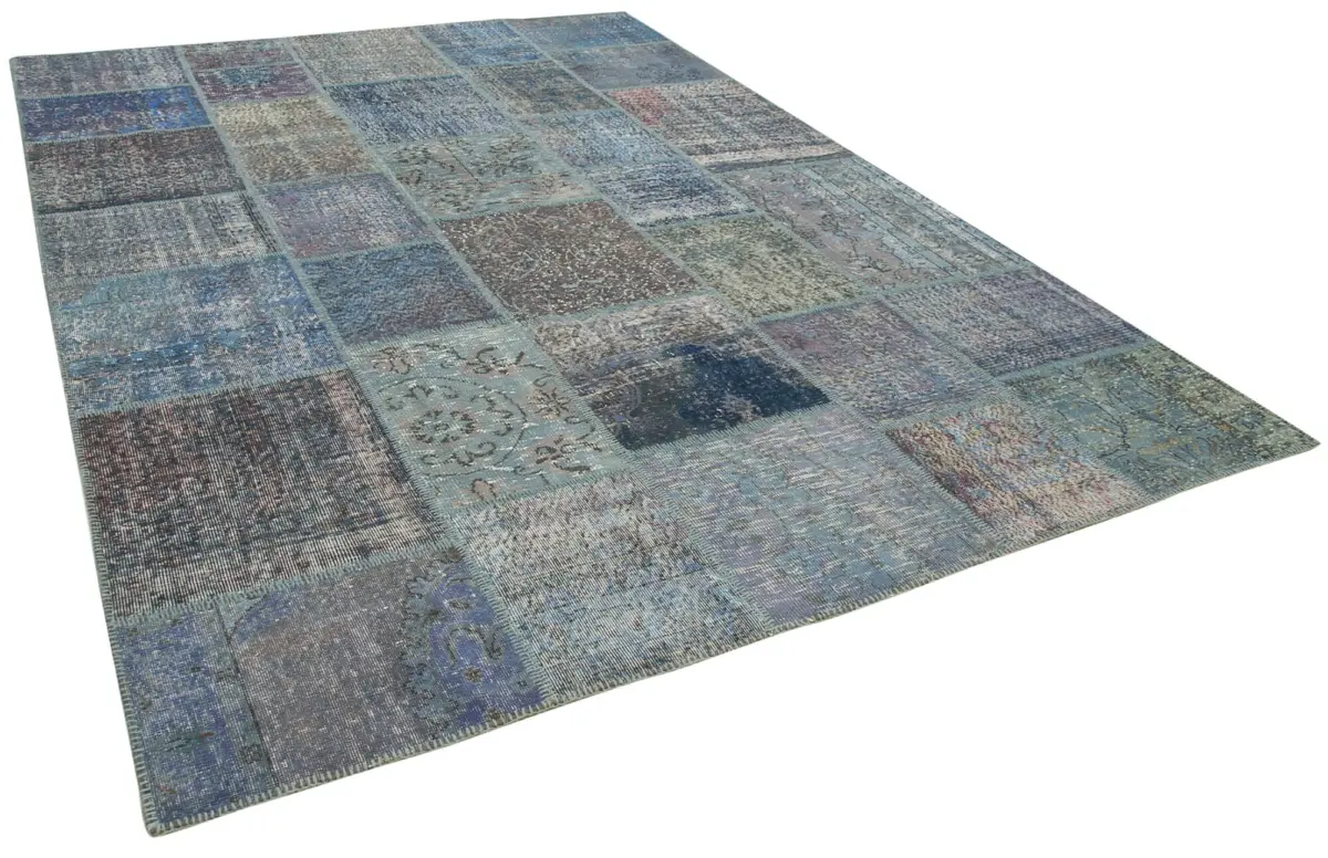 Patchwork Mavi Pamuk Üzerine Yün El Dokuma Kilim-251x354 - Görsel 2