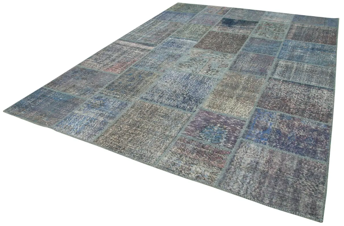 Patchwork Mavi Pamuk Üzerine Yün El Dokuma Kilim-251x354 - Görsel 3