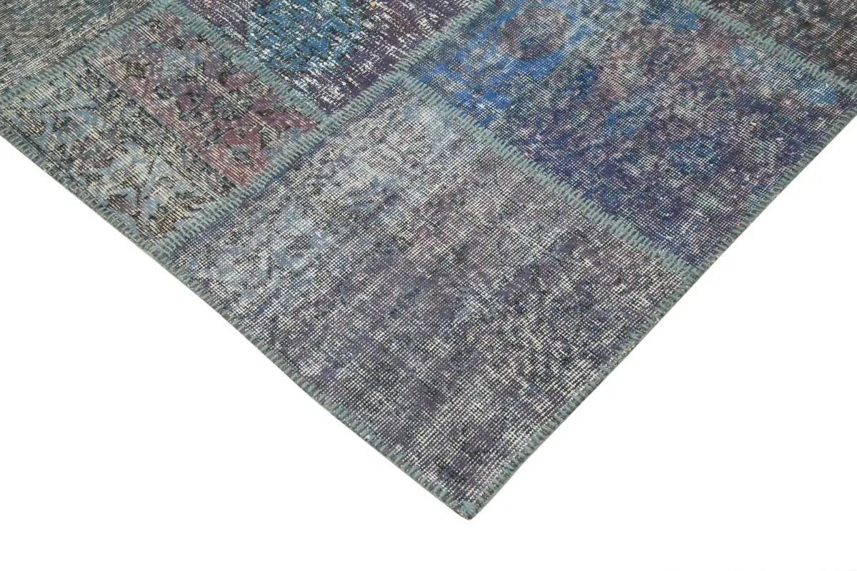 Patchwork Mavi Pamuk Üzerine Yün El Dokuma Kilim-251x354 - Görsel 4