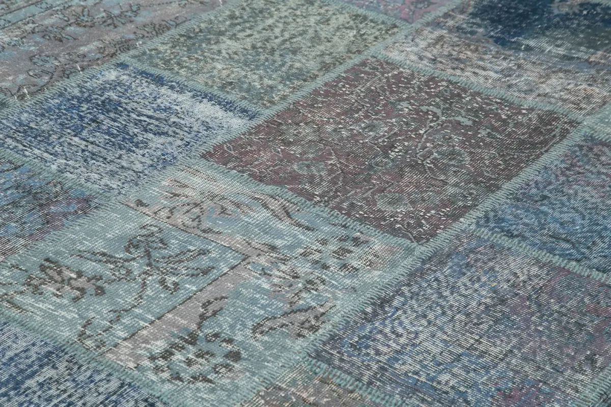 Patchwork Mavi Pamuk Üzerine Yün El Dokuma Kilim-251x354 - Görsel 5