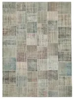 Patchwork Gri Pamuk Üzerine Yün El Dokuma Kilim-258x352