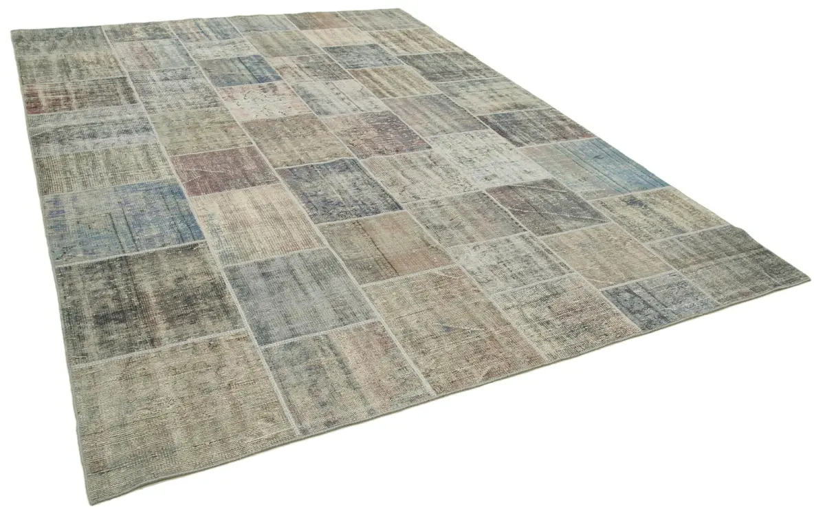 Patchwork Gri Pamuk Üzerine Yün El Dokuma Kilim-258x352 - Görsel 2