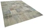 Patchwork Gri Pamuk Üzerine Yün El Dokuma Kilim-258x352 - Görsel 2