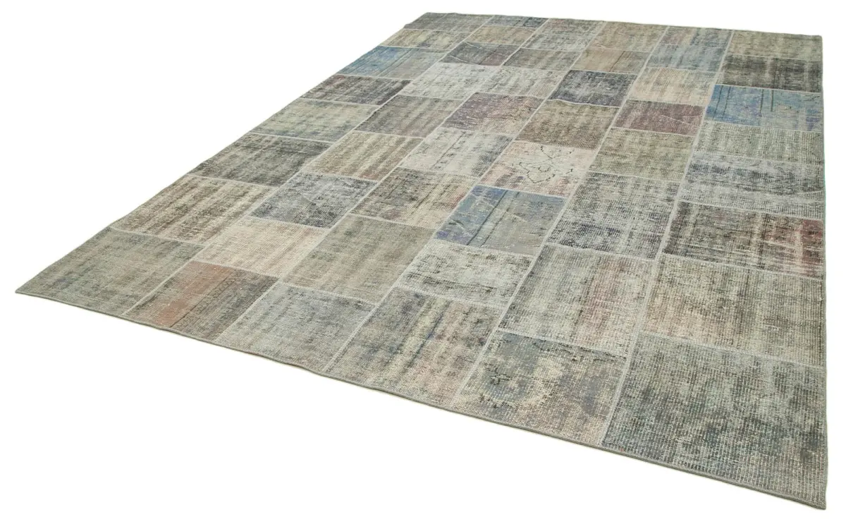 Patchwork Gri Pamuk Üzerine Yün El Dokuma Kilim-258x352 - Görsel 3