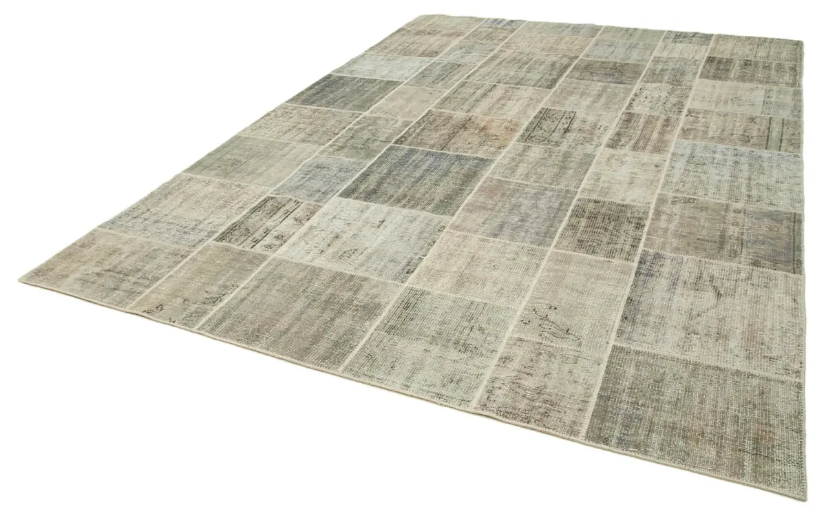 Patchwork Gri Pamuk Üzerine Yün El Dokuma Kilim-250x350 - Görsel 3