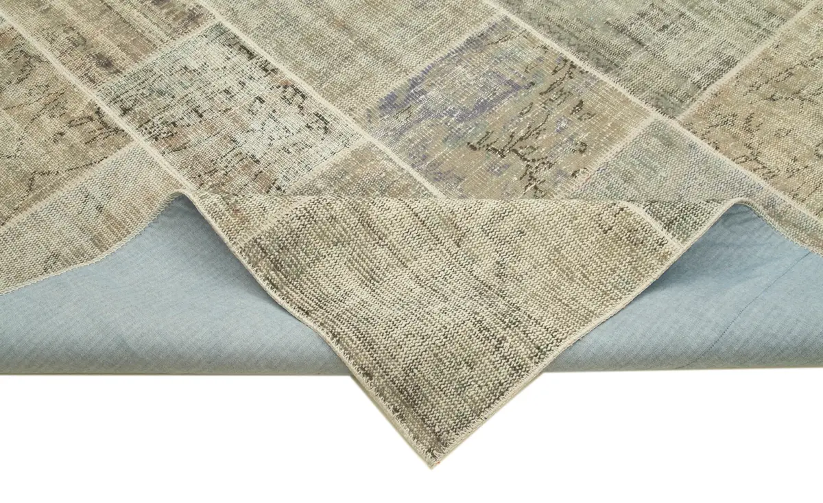 Patchwork Gri Pamuk Üzerine Yün El Dokuma Kilim-250x350 - Görsel 6