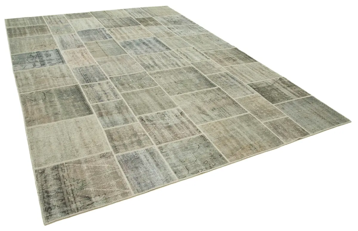 Patchwork Gri Pamuk Üzerine Yün El Dokuma Kilim-250x350 - Görsel 2