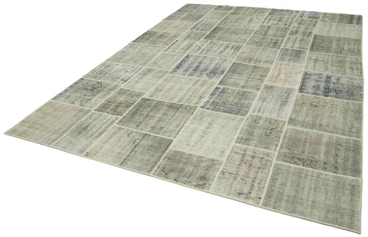 Patchwork Gri Pamuk Üzerine Yün El Dokuma Kilim-250x350 - Görsel 3