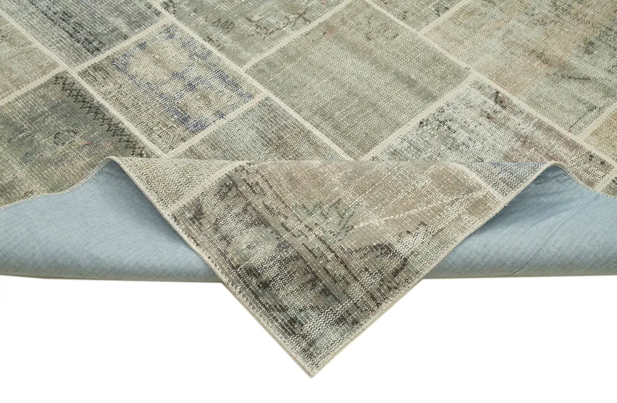 Patchwork Gri Pamuk Üzerine Yün El Dokuma Kilim-250x350 - Görsel 6