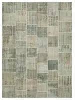 Patchwork Gri Pamuk Üzerine Yün El Dokuma Kilim-256x348