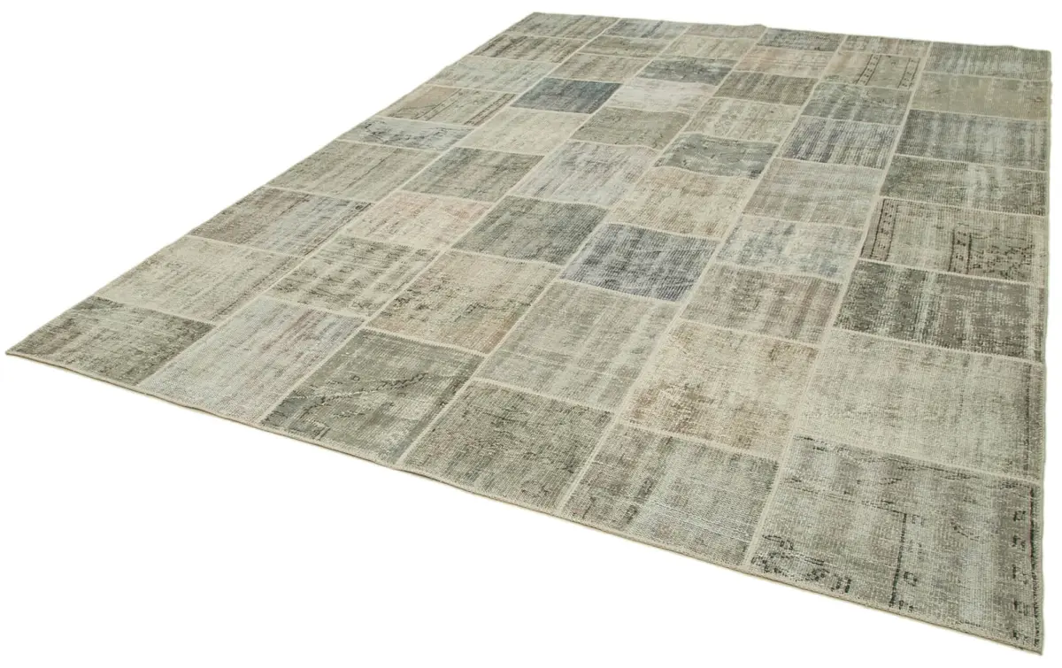 Patchwork Gri Pamuk Üzerine Yün El Dokuma Kilim-256x348 - Görsel 3