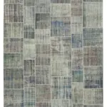 Patchwork Mavi Pamuk Üzerine Yün El Dokuma Kilim-251x355
