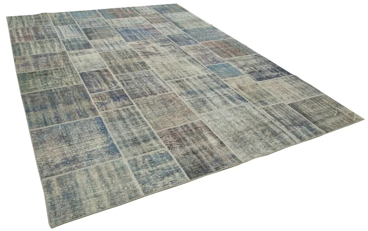Patchwork Mavi Pamuk Üzerine Yün El Dokuma Kilim-251x355 - Görsel 2