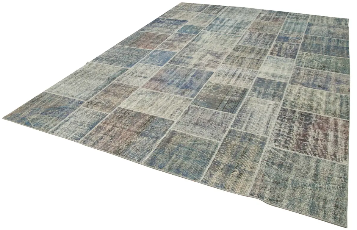 Patchwork Mavi Pamuk Üzerine Yün El Dokuma Kilim-251x355 - Görsel 3