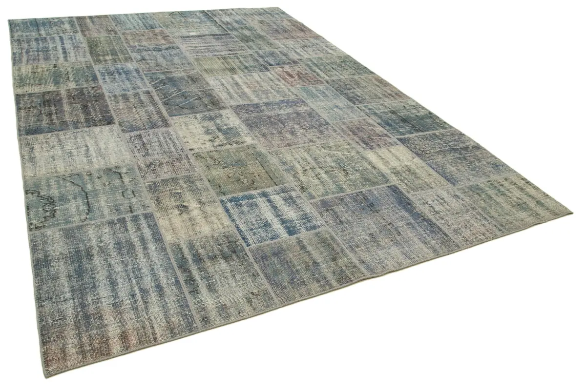Patchwork Mavi Pamuk Üzerine Yün El Dokuma Kilim-250x357 - Görsel 2