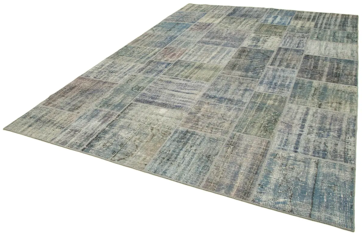 Patchwork Mavi Pamuk Üzerine Yün El Dokuma Kilim-250x357 - Görsel 3