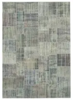 Patchwork Mavi Pamuk Üzerine Yün El Dokuma Kilim-251x355