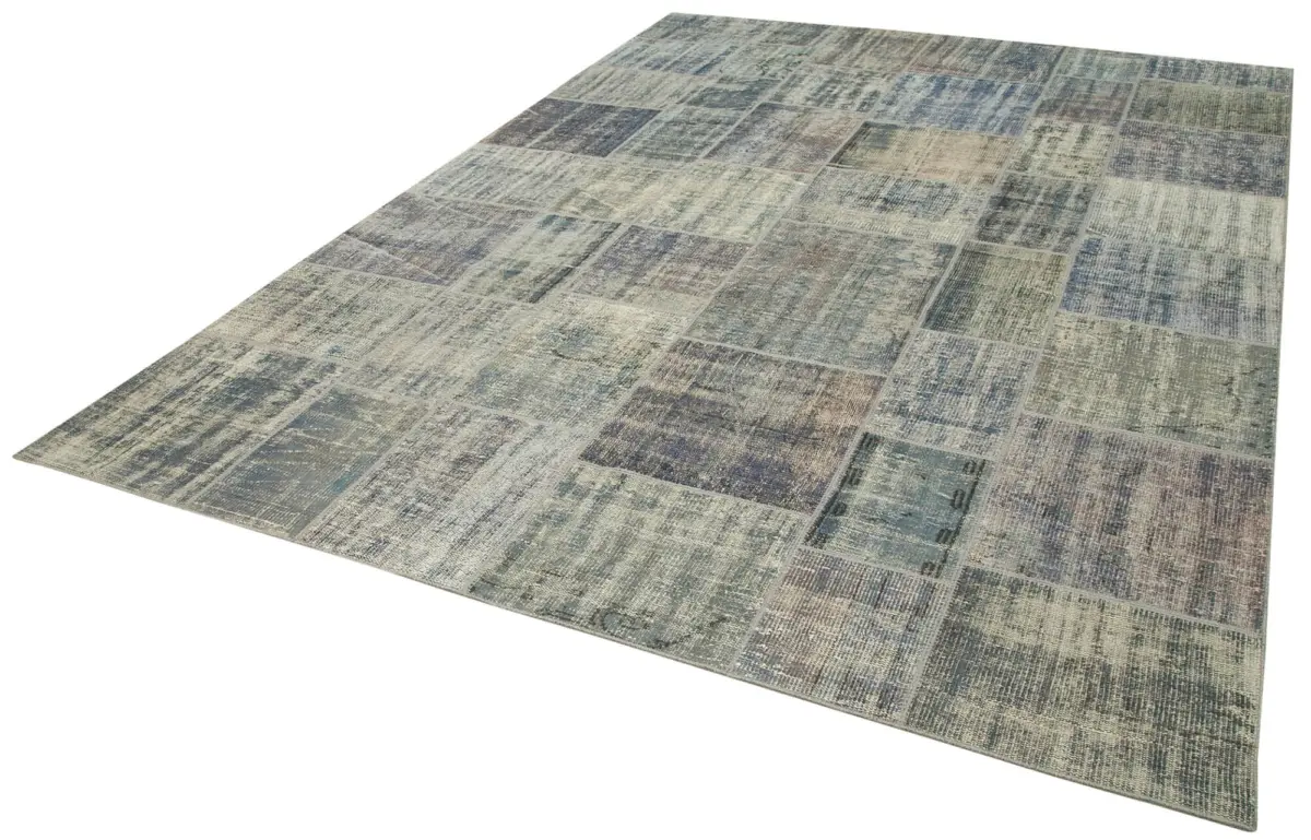 Patchwork Mavi Pamuk Üzerine Yün El Dokuma Kilim-251x355 - Görsel 3
