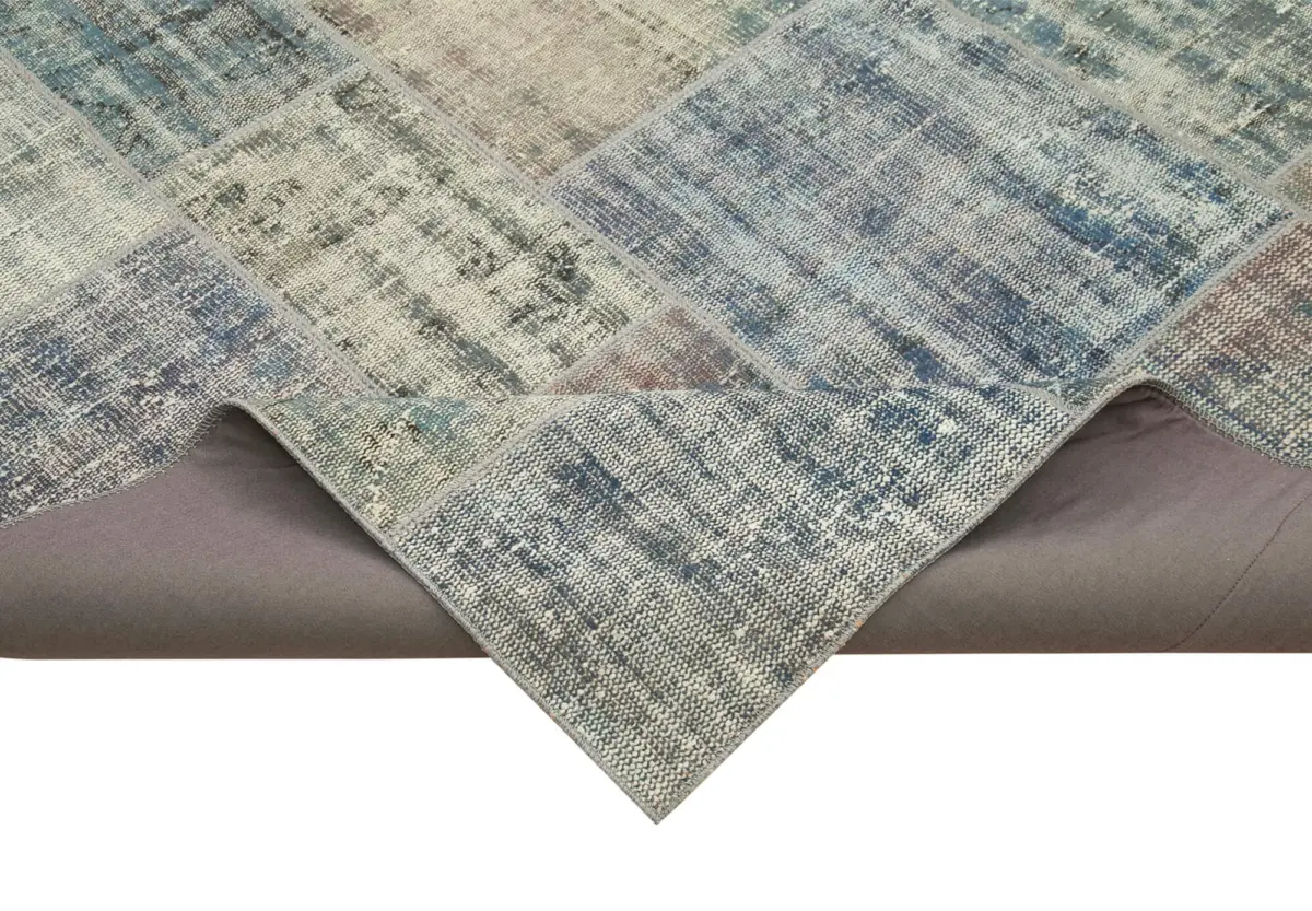 Patchwork Mavi Pamuk Üzerine Yün El Dokuma Kilim-251x355 - Görsel 6