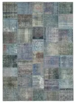 Patchwork Mavi Pamuk Üzerine Yün El Dokuma Kilim-253x354