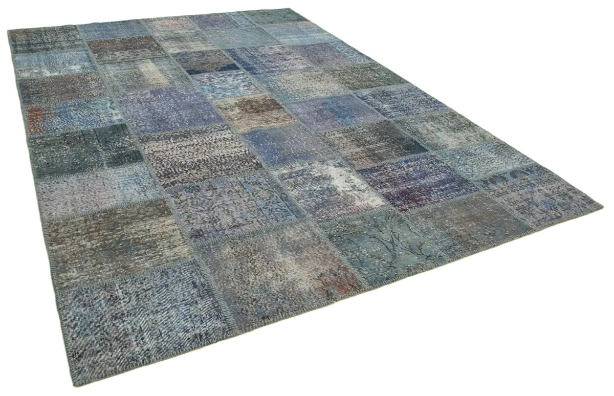 Patchwork Mavi Pamuk Üzerine Yün El Dokuma Kilim-253x354 - Görsel 2