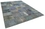 Patchwork Mavi Pamuk Üzerine Yün El Dokuma Kilim-253x354 - Görsel 2
