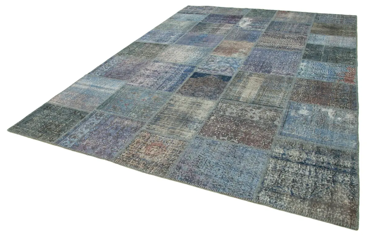 Patchwork Mavi Pamuk Üzerine Yün El Dokuma Kilim-253x354 - Görsel 3