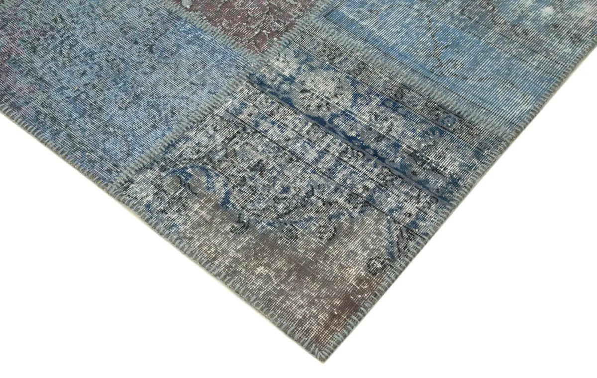 Patchwork Mavi Pamuk Üzerine Yün El Dokuma Kilim-253x354 - Görsel 4