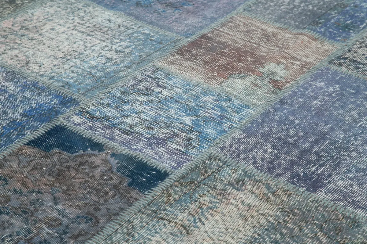 Patchwork Mavi Pamuk Üzerine Yün El Dokuma Kilim-253x354 - Görsel 5