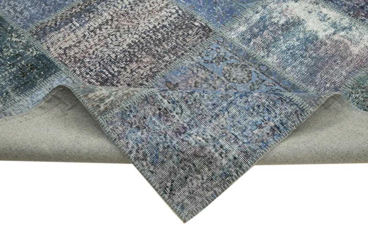 Patchwork Mavi Pamuk Üzerine Yün El Dokuma Kilim-253x354 - Görsel 6