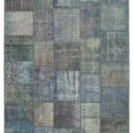 Patchwork Mavi Pamuk Üzerine Yün El Dokuma Kilim-252x355