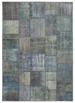 Patchwork Mavi Pamuk Üzerine Yün El Dokuma Kilim-252x355