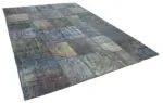 Patchwork Mavi Pamuk Üzerine Yün El Dokuma Kilim-252x355 - Görsel 2