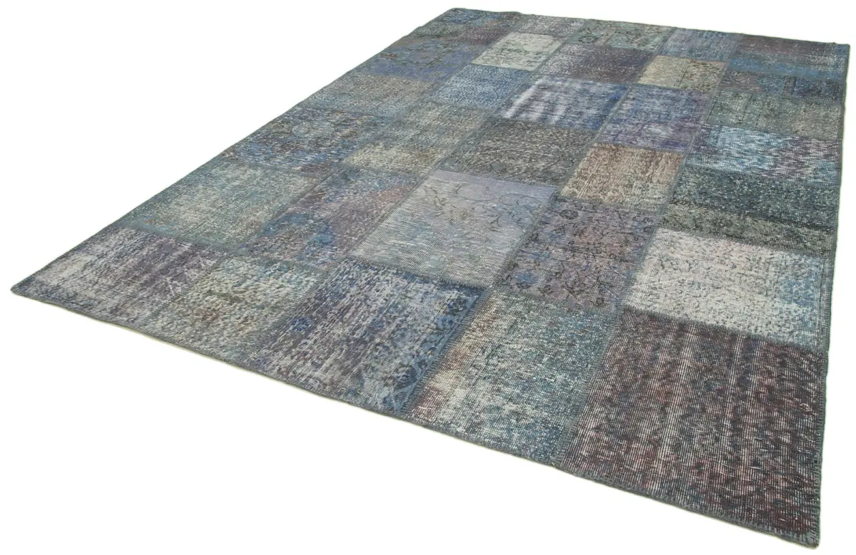 Patchwork Mavi Pamuk Üzerine Yün El Dokuma Kilim-252x355 - Görsel 3