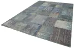 Patchwork Mavi Pamuk Üzerine Yün El Dokuma Kilim-252x355 - Görsel 3