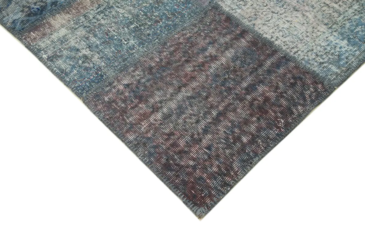 Patchwork Mavi Pamuk Üzerine Yün El Dokuma Kilim-252x355 - Görsel 4
