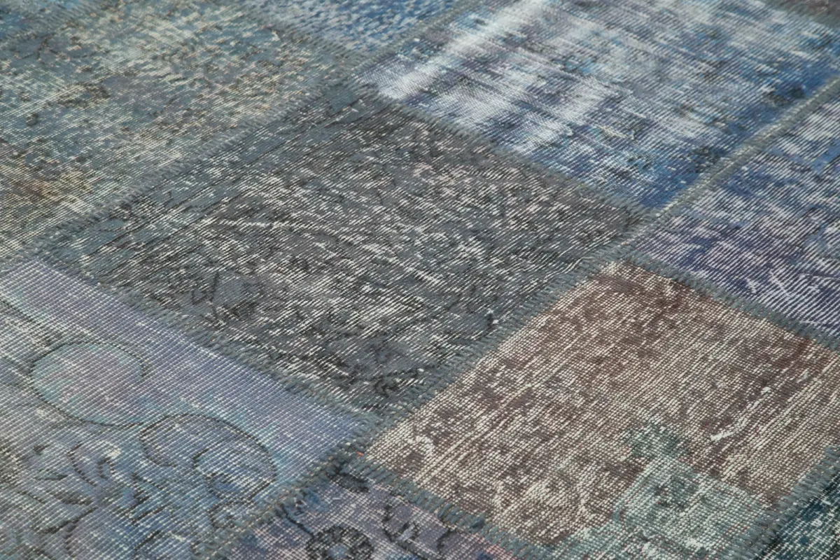 Patchwork Mavi Pamuk Üzerine Yün El Dokuma Kilim-252x355 - Görsel 5