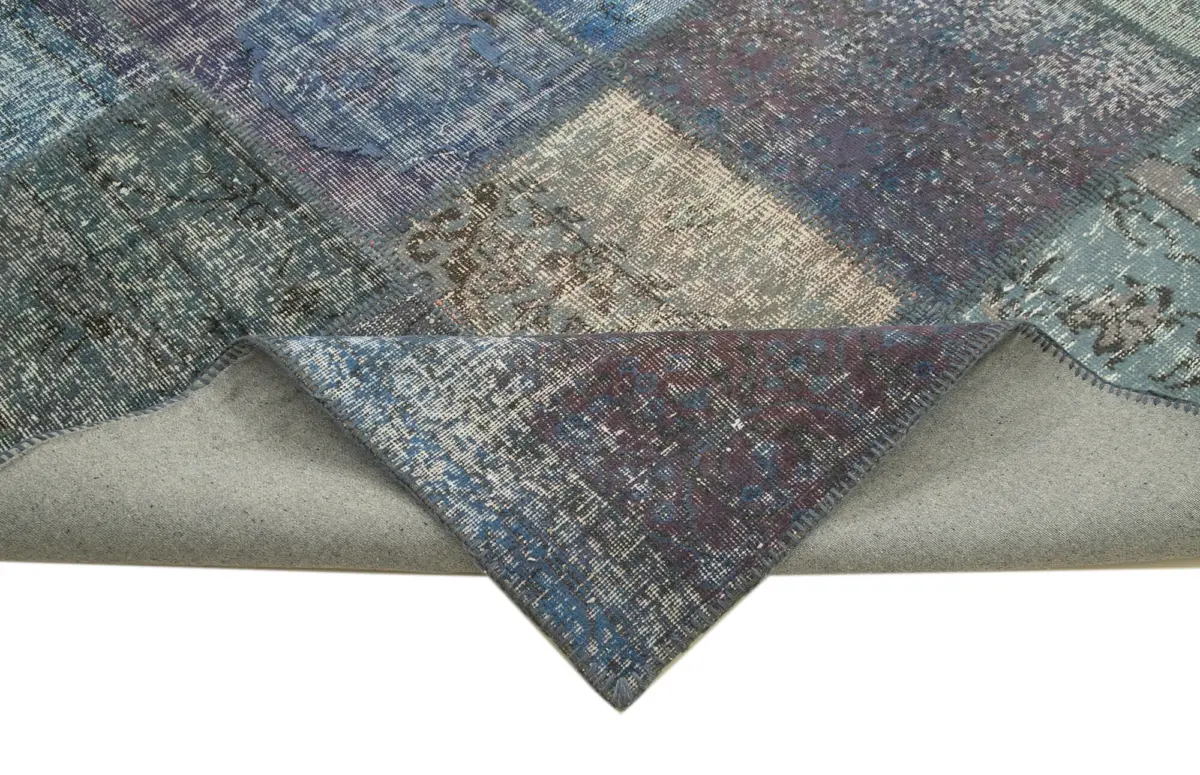 Patchwork Mavi Pamuk Üzerine Yün El Dokuma Kilim-252x355 - Görsel 6
