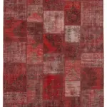 Patchwork Kırmızı Pamuk Üzerine Yün El Dokuma Kilim-250x352