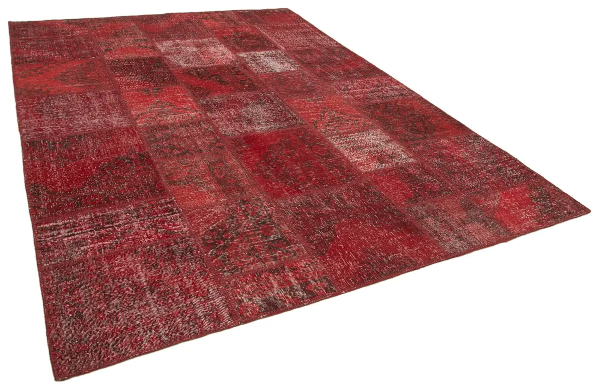 Patchwork Kırmızı Pamuk Üzerine Yün El Dokuma Kilim-250x352 - Görsel 2