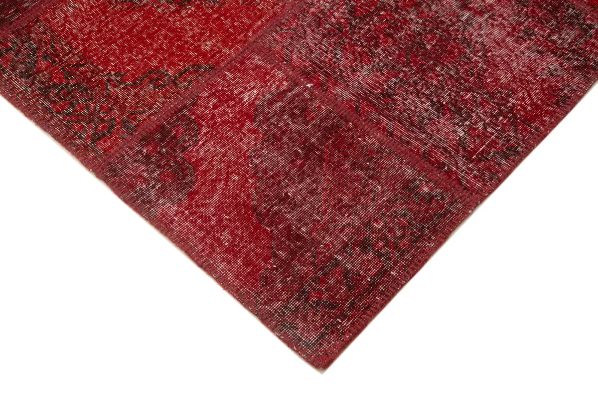 Patchwork Kırmızı Pamuk Üzerine Yün El Dokuma Kilim-250x352 - Görsel 4