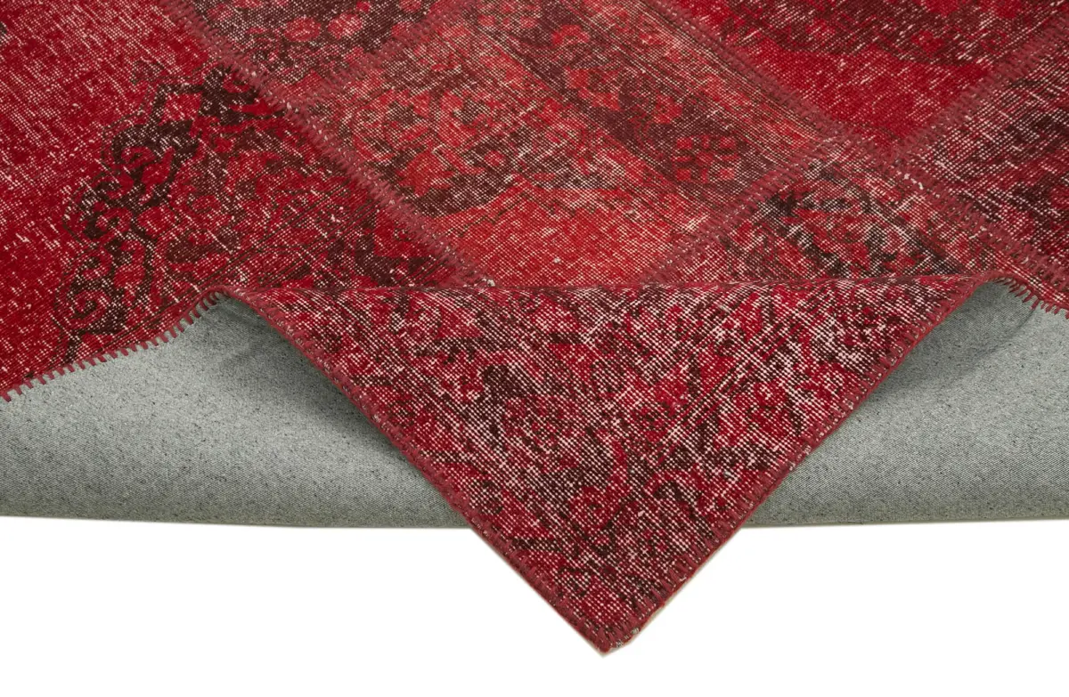 Patchwork Kırmızı Pamuk Üzerine Yün El Dokuma Kilim-250x352 - Görsel 6