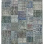 Patchwork Mavi Pamuk Üzerine Yün El Dokuma Kilim-253x356