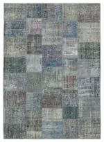 Patchwork Mavi Pamuk Üzerine Yün El Dokuma Kilim-253x356