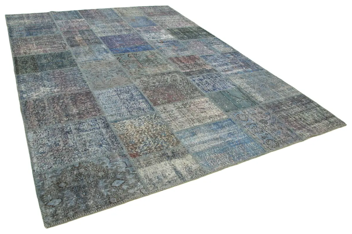Patchwork Mavi Pamuk Üzerine Yün El Dokuma Kilim-253x356 - Görsel 2